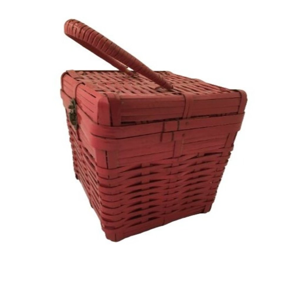 Red Box Bag Top Handle Basket Vintage Structured … - image 6